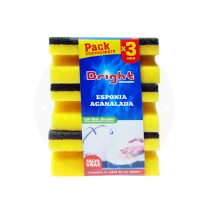 Pack Esponja Acanalada Bright x3 – Limpieza Intensa para Superficies Resistentes